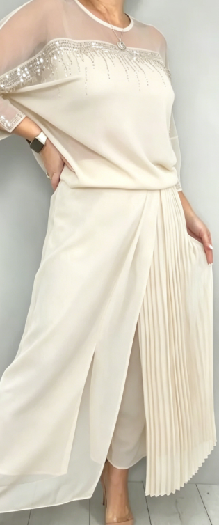 Kendra | Embellished Pleated Two Piece Pants Set