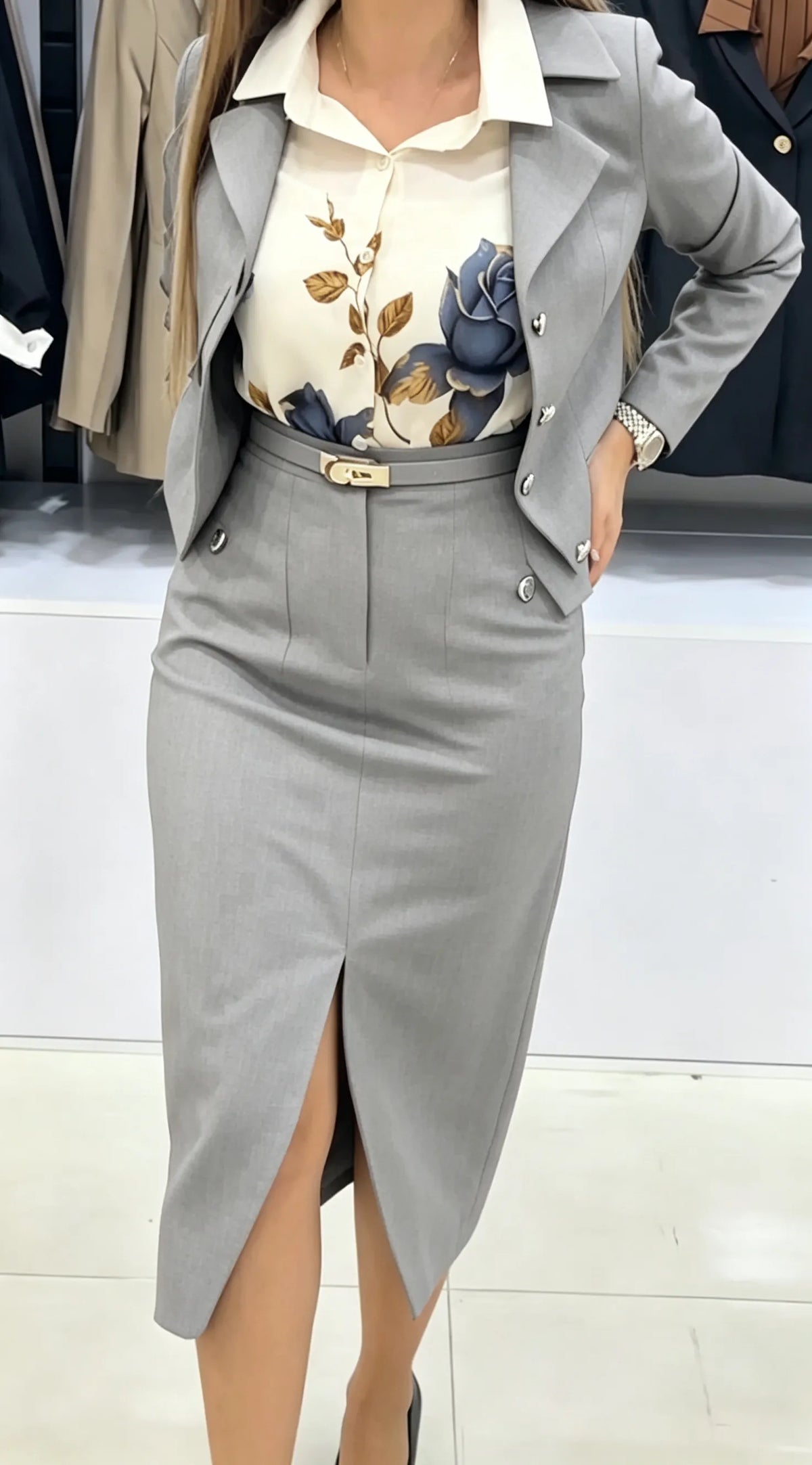 Xylena | Tailored Button Blazer Skirt Set
