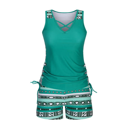 Corvessia | Criss Cross Printed Tankini Set
