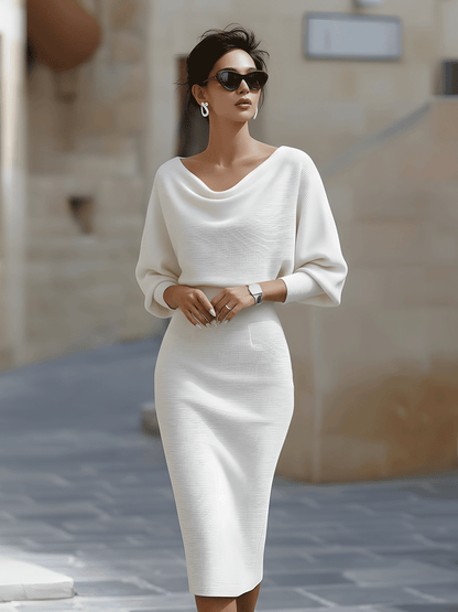 Elyvarra | Draped Sleeve Midi Knit Dress