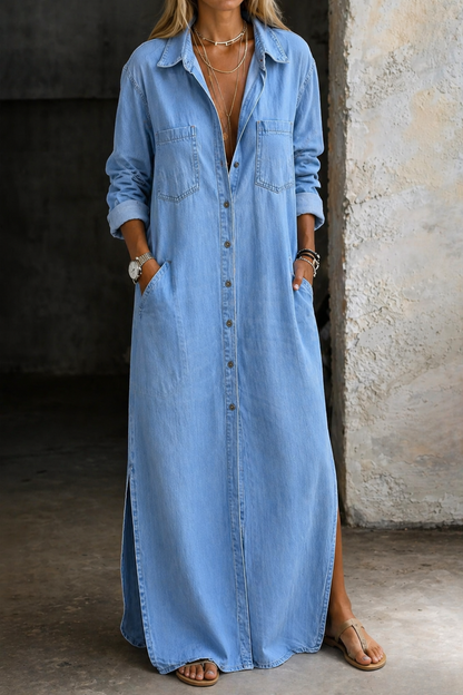 Marlowyn | Casual Pocket Denim Maxi Dress