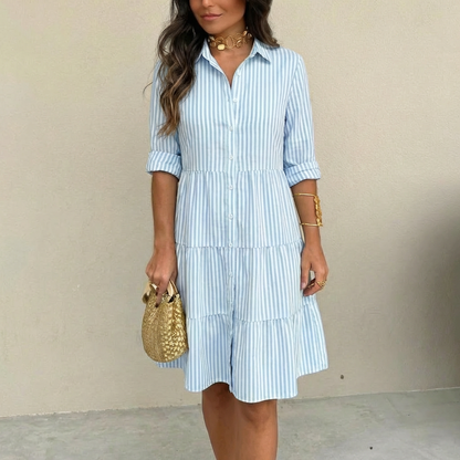 Mirellis | Striped Tiered Shirt Dress