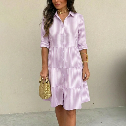 Mirellis | Striped Tiered Shirt Dress