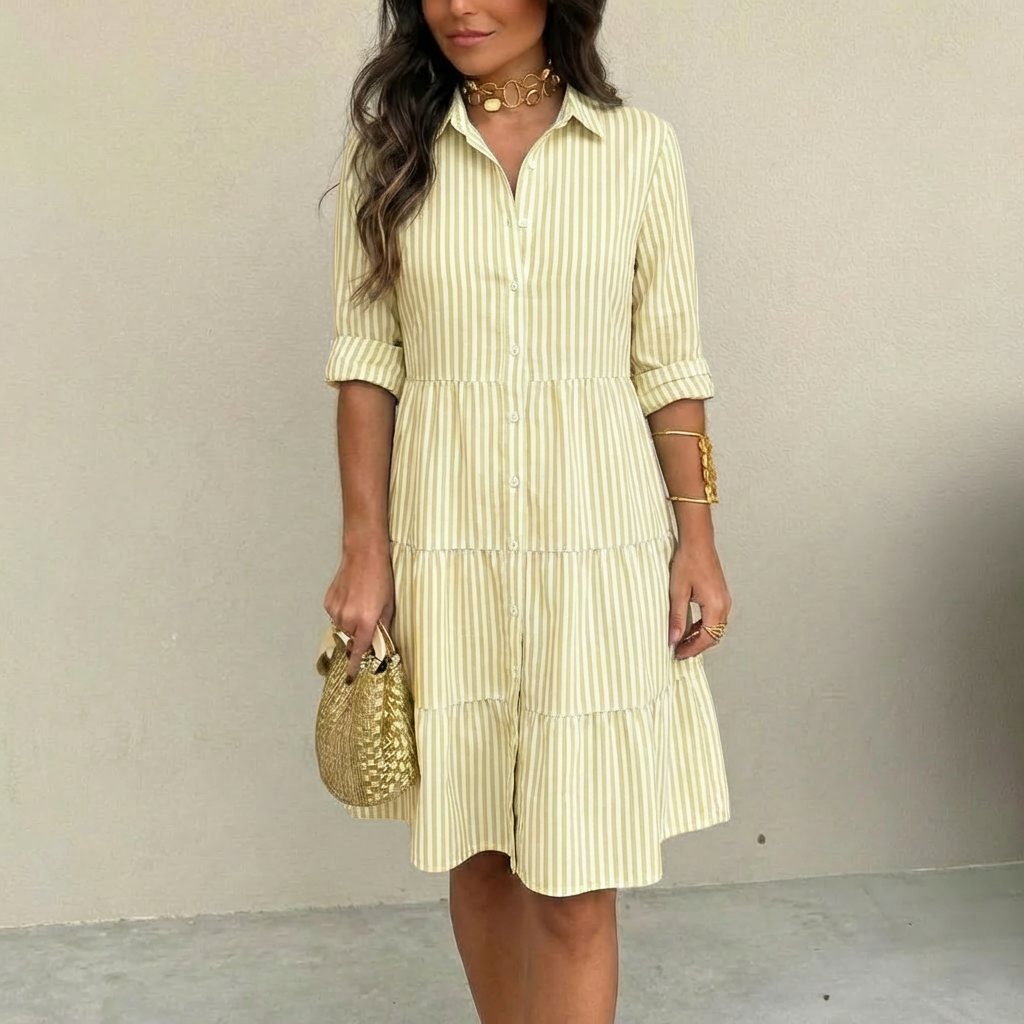 Mirellis | Striped Tiered Shirt Dress