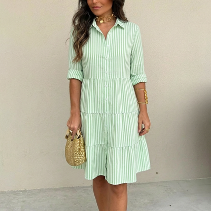 Mirellis | Striped Tiered Shirt Dress