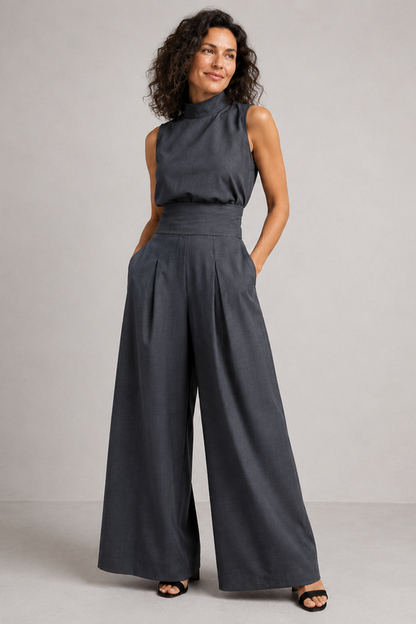 Marisol | Sleeveless High Neck Wide Leg Jumpsuit