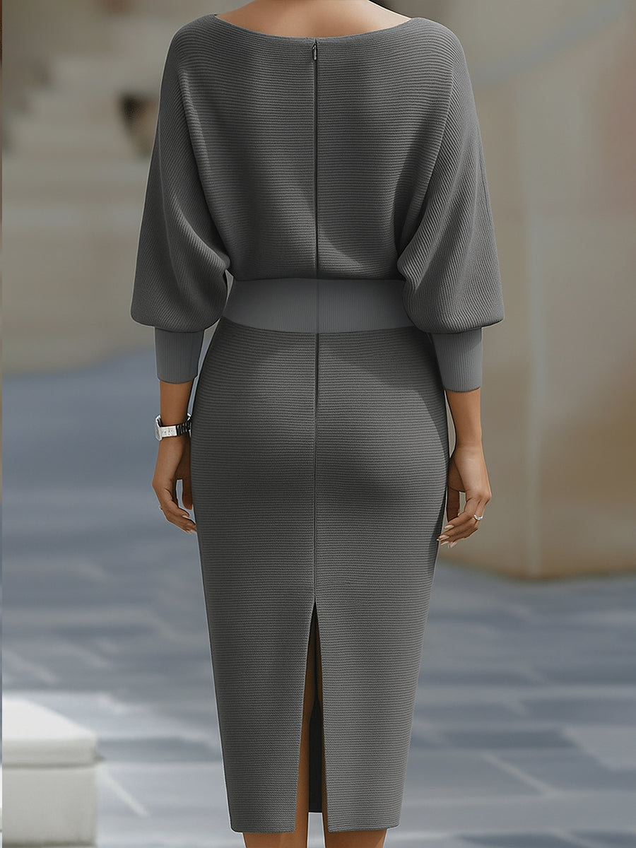 Elyvarra | Draped Sleeve Midi Knit Dress