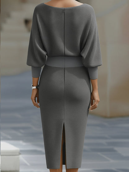 Elyvarra | Draped Sleeve Midi Knit Dress