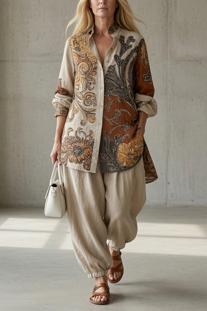 Amandelle | Boho Print Trouser Two Piece Set