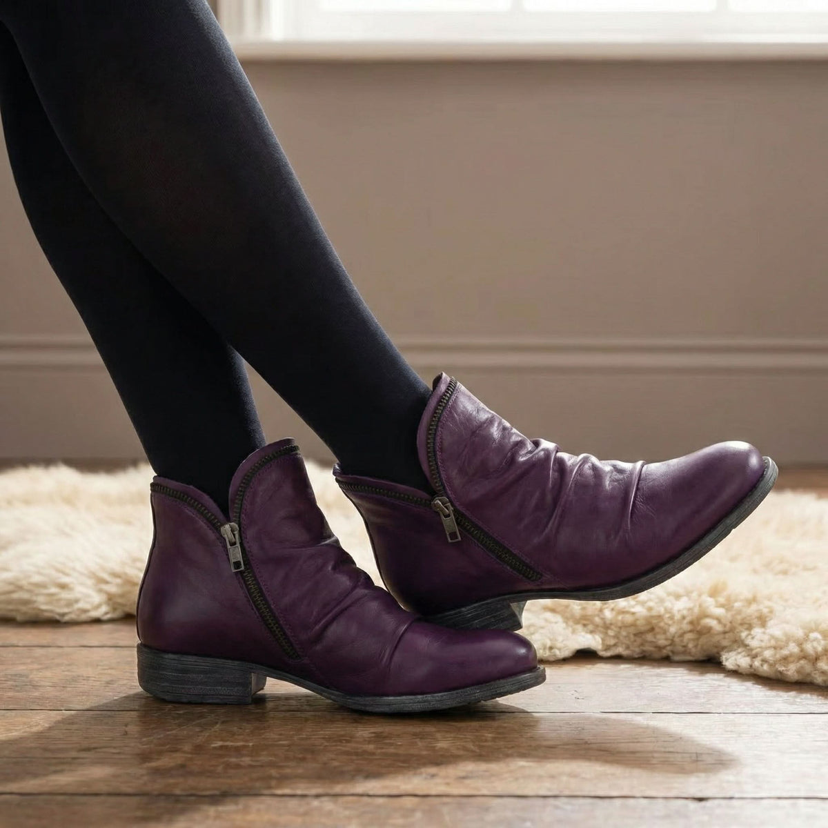 Lyselle | Double Zip Low Heel Ankle Boots