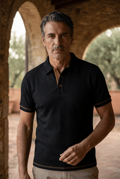 Calviero | Textured Button Polo Shirt
