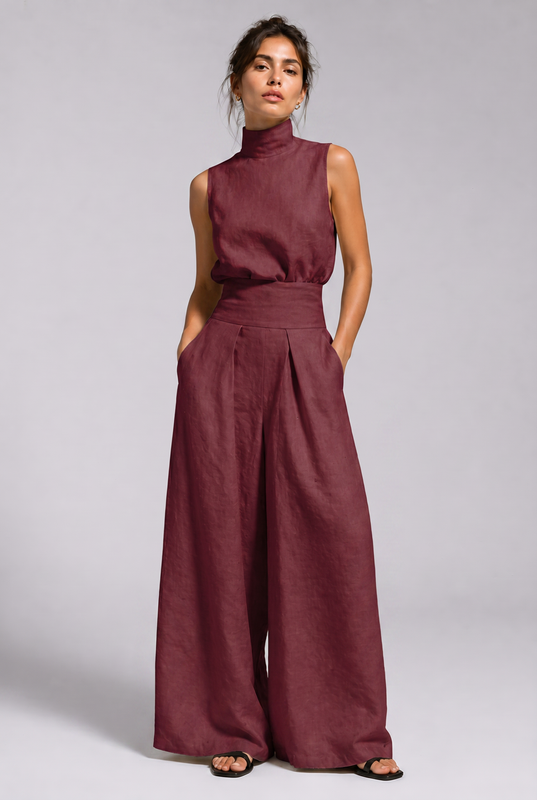 Marisol | Sleeveless High Neck Wide Leg Jumpsuit