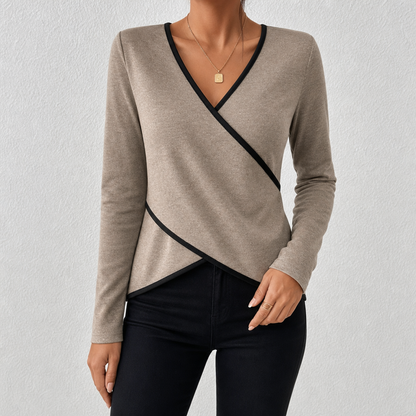 Fenora | Contrast Trim Wrap Blouse