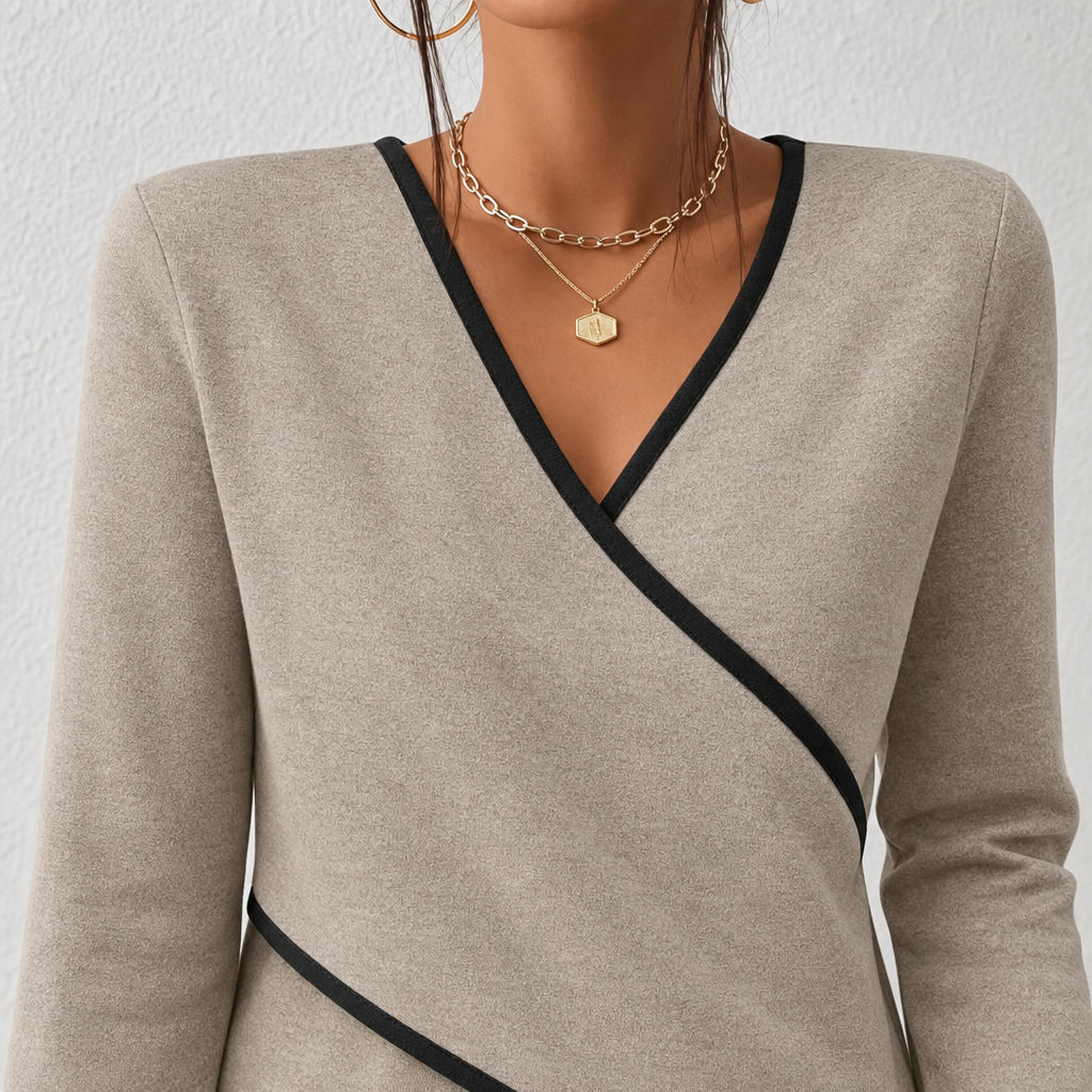 Fenora | Contrast Trim Wrap Blouse