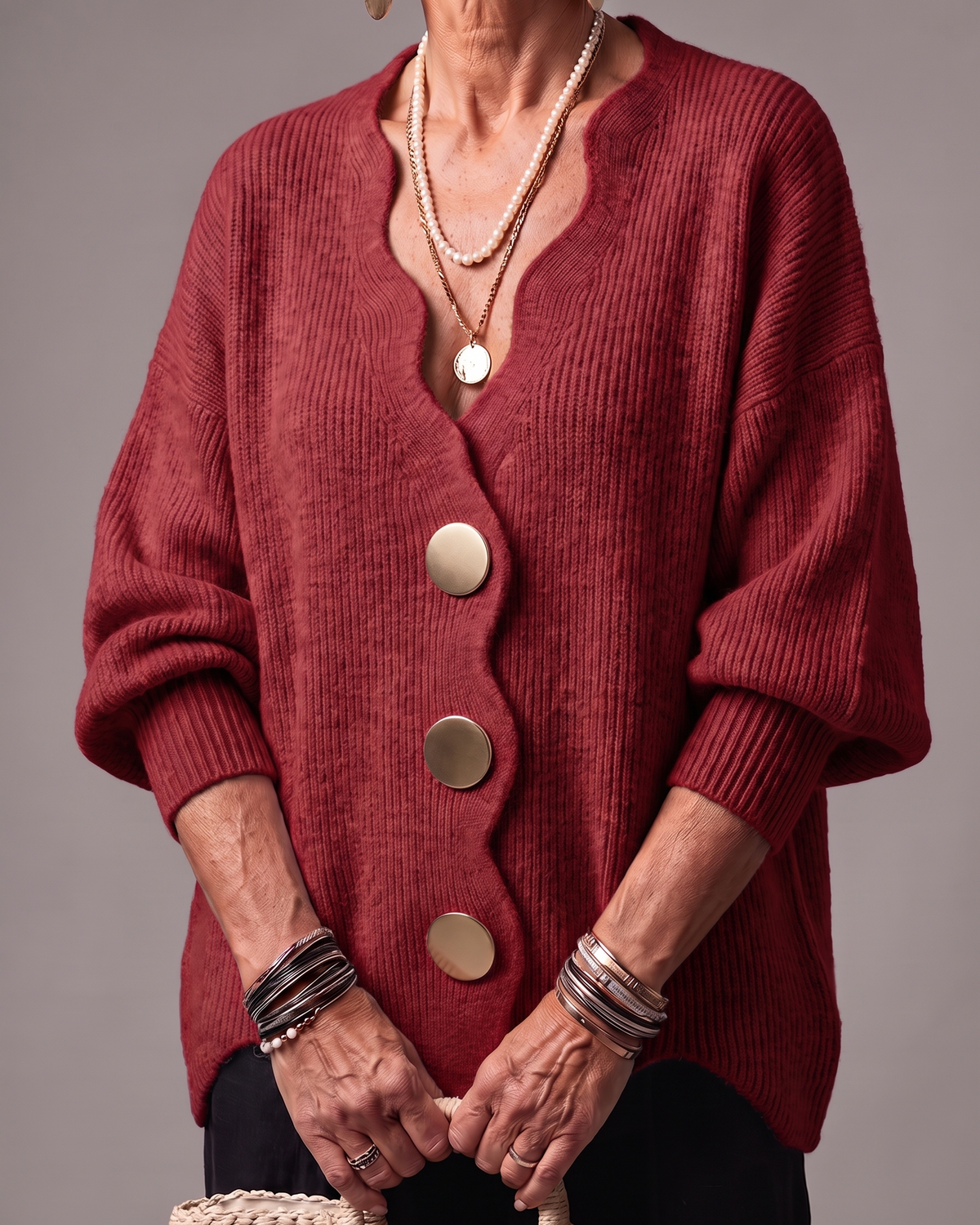 Calyra | Relaxed V Neck Statement Cardigan