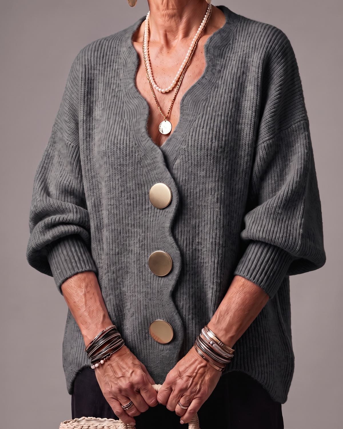 Calyra | Relaxed V Neck Statement Cardigan
