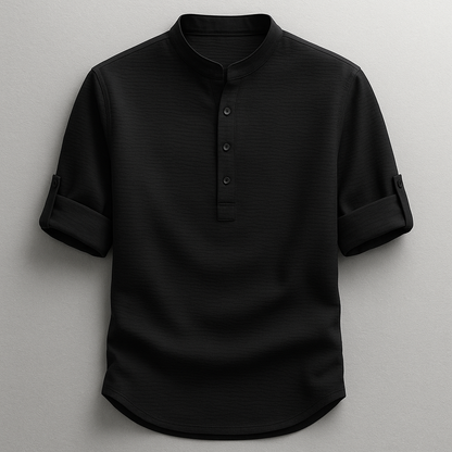 Dravion | Textured Button Neck Shirt