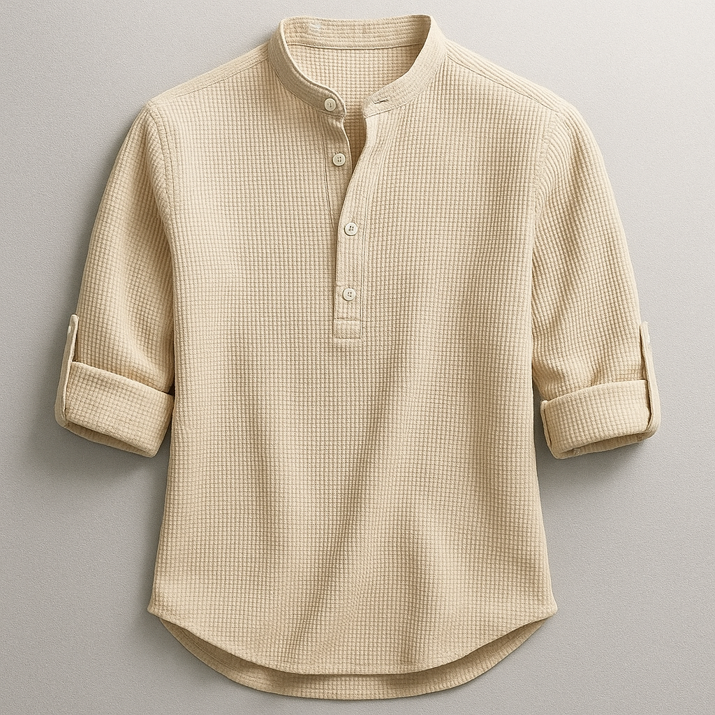 Dravion | Textured Button Neck Shirt