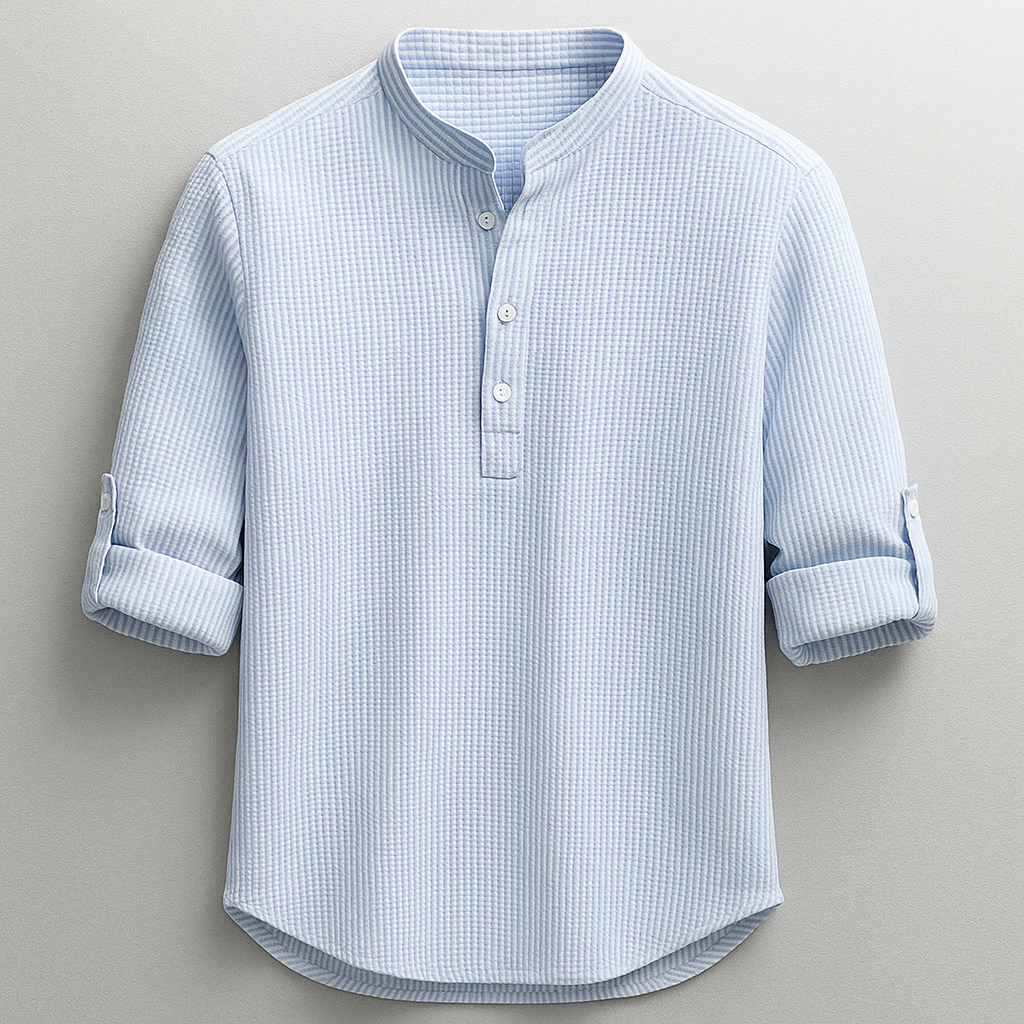 Dravion | Textured Button Neck Shirt
