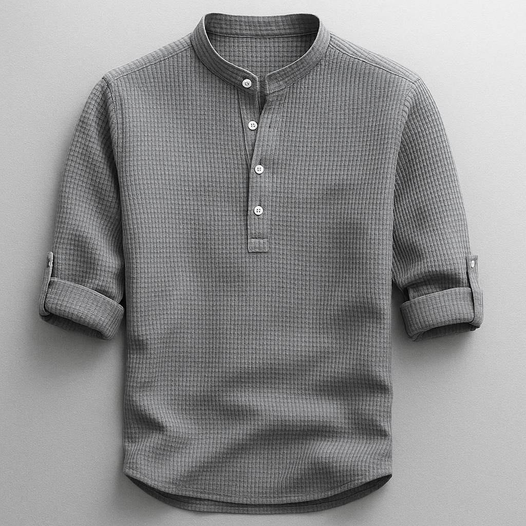 Dravion | Textured Button Neck Shirt
