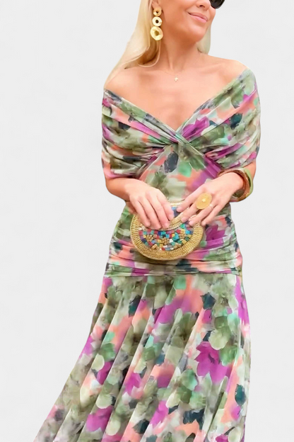 Mirevanna | Twist Front Printed Evening Dress
