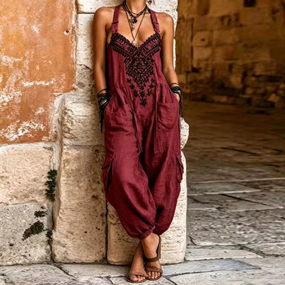 Cyrene | Embroidered Boho Harem Jumpsuit
