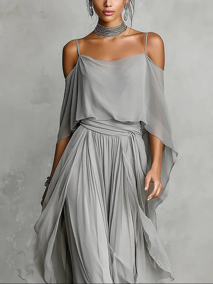 Velmoria | Layered Chiffon Top and Wide Leg Set