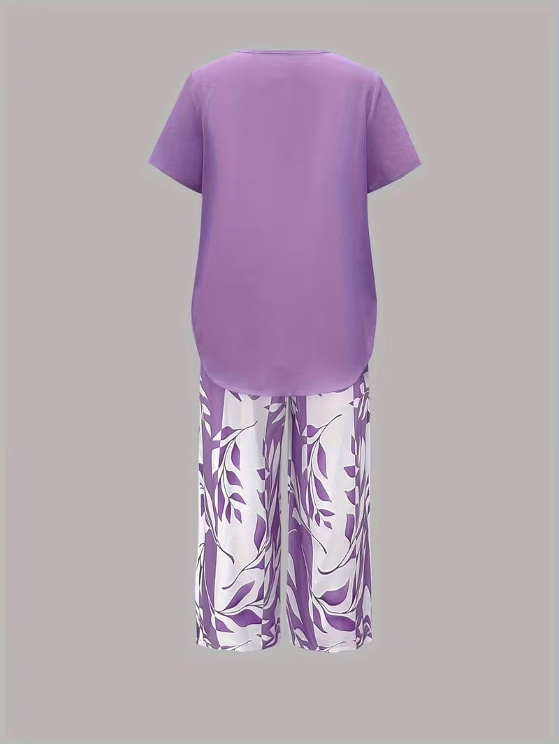 Faelina | Layered Hem Botanical Trouser Set