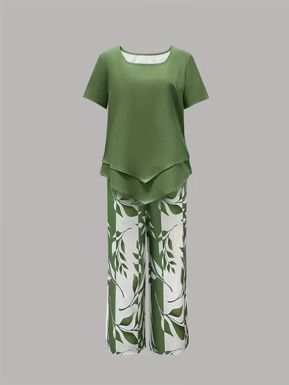 Faelina | Layered Hem Botanical Trouser Set