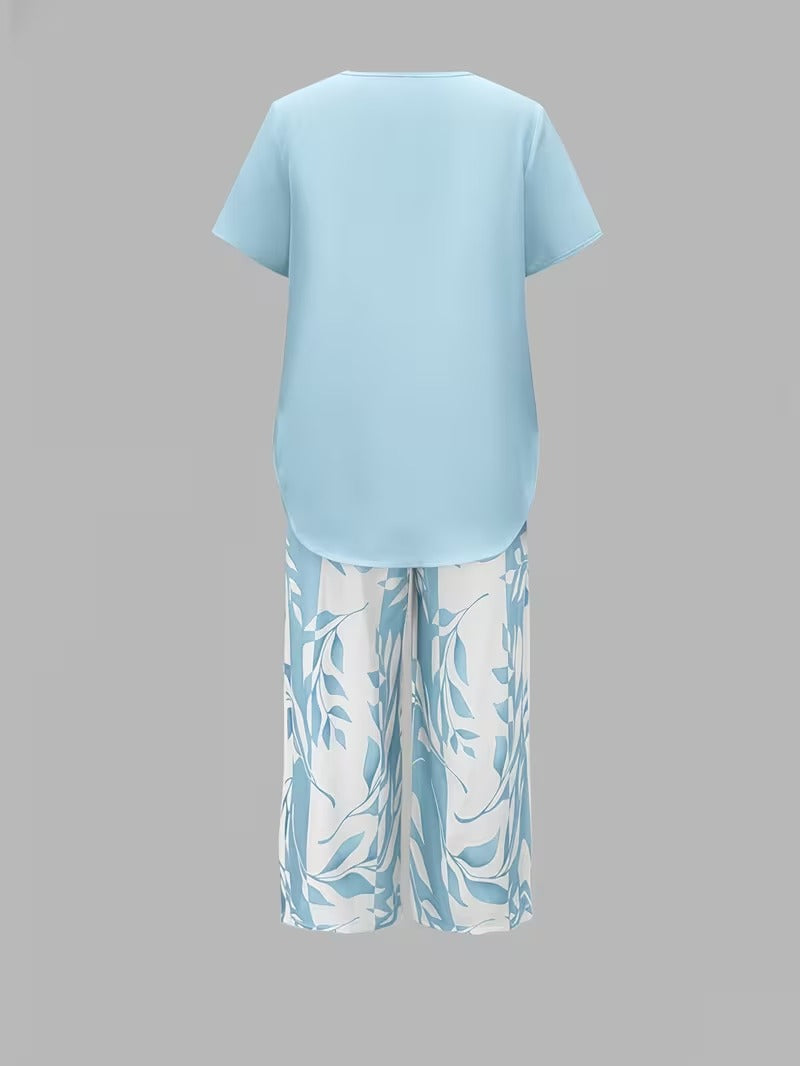Faelina | Layered Hem Botanical Trouser Set