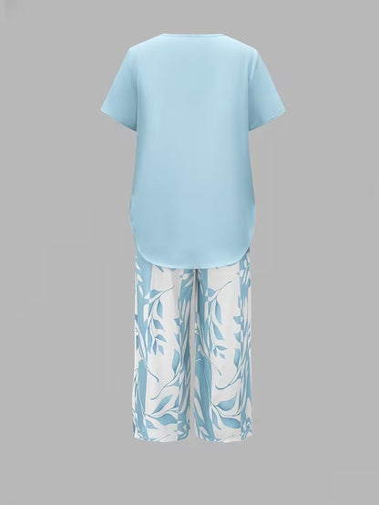 Faelina | Layered Hem Botanical Trouser Set