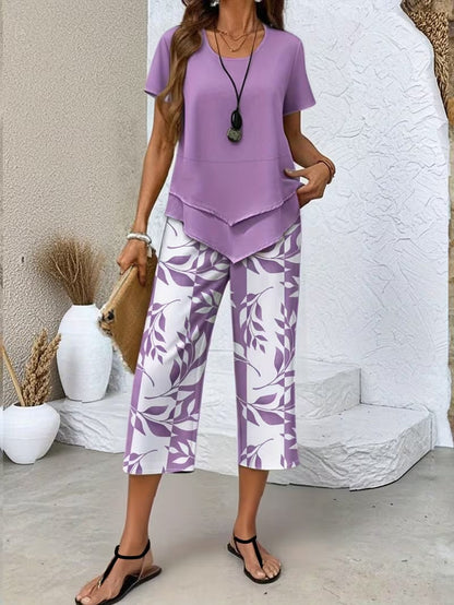 Faelina | Layered Hem Botanical Trouser Set