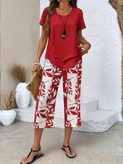 Faelina | Layered Hem Botanical Trouser Set