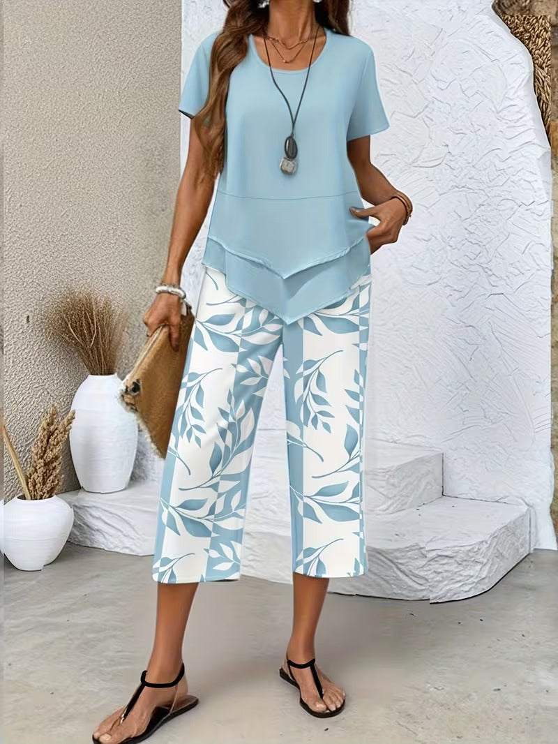 Faelina | Layered Hem Botanical Trouser Set