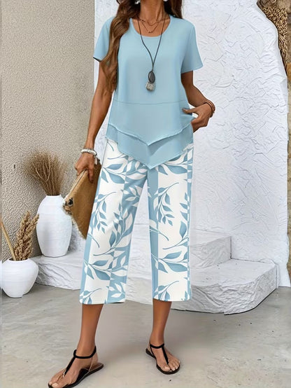 Faelina | Layered Hem Botanical Trouser Set