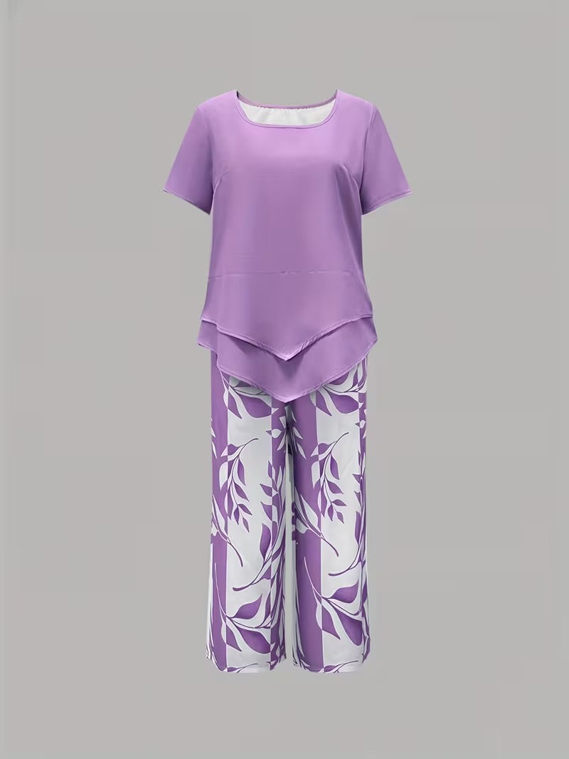 Faelina | Layered Hem Botanical Trouser Set