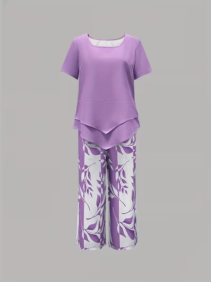 Faelina | Layered Hem Botanical Trouser Set