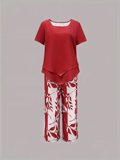Faelina | Layered Hem Botanical Trouser Set