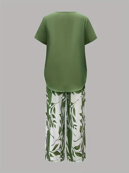 Faelina | Layered Hem Botanical Trouser Set