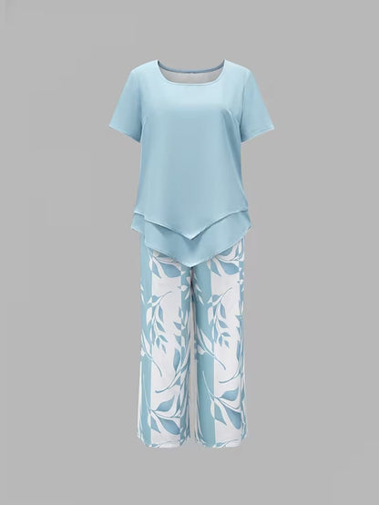 Faelina | Layered Hem Botanical Trouser Set