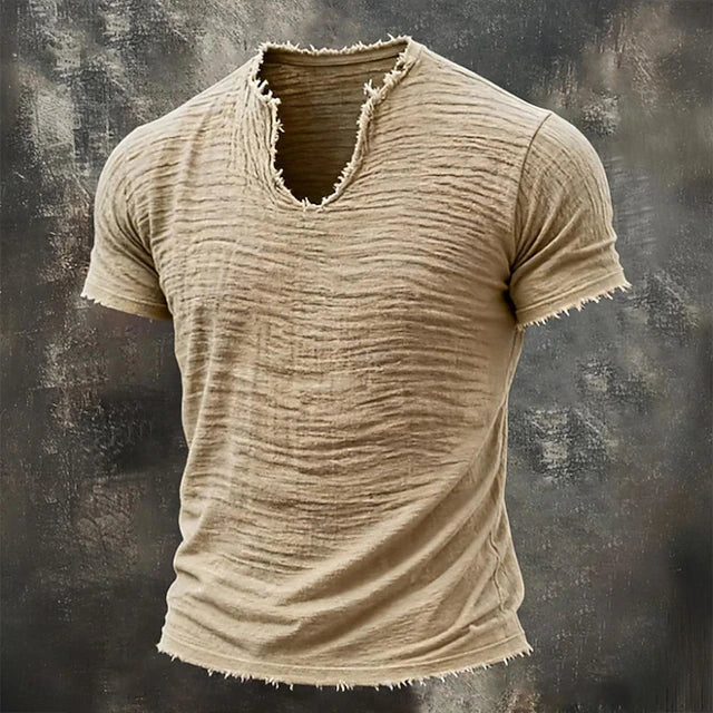 Jensen | Distressed V Neck Textured T Shirt