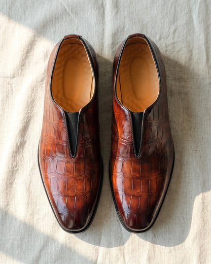Raffin | Elegant Croc Texture Slip On Shoes