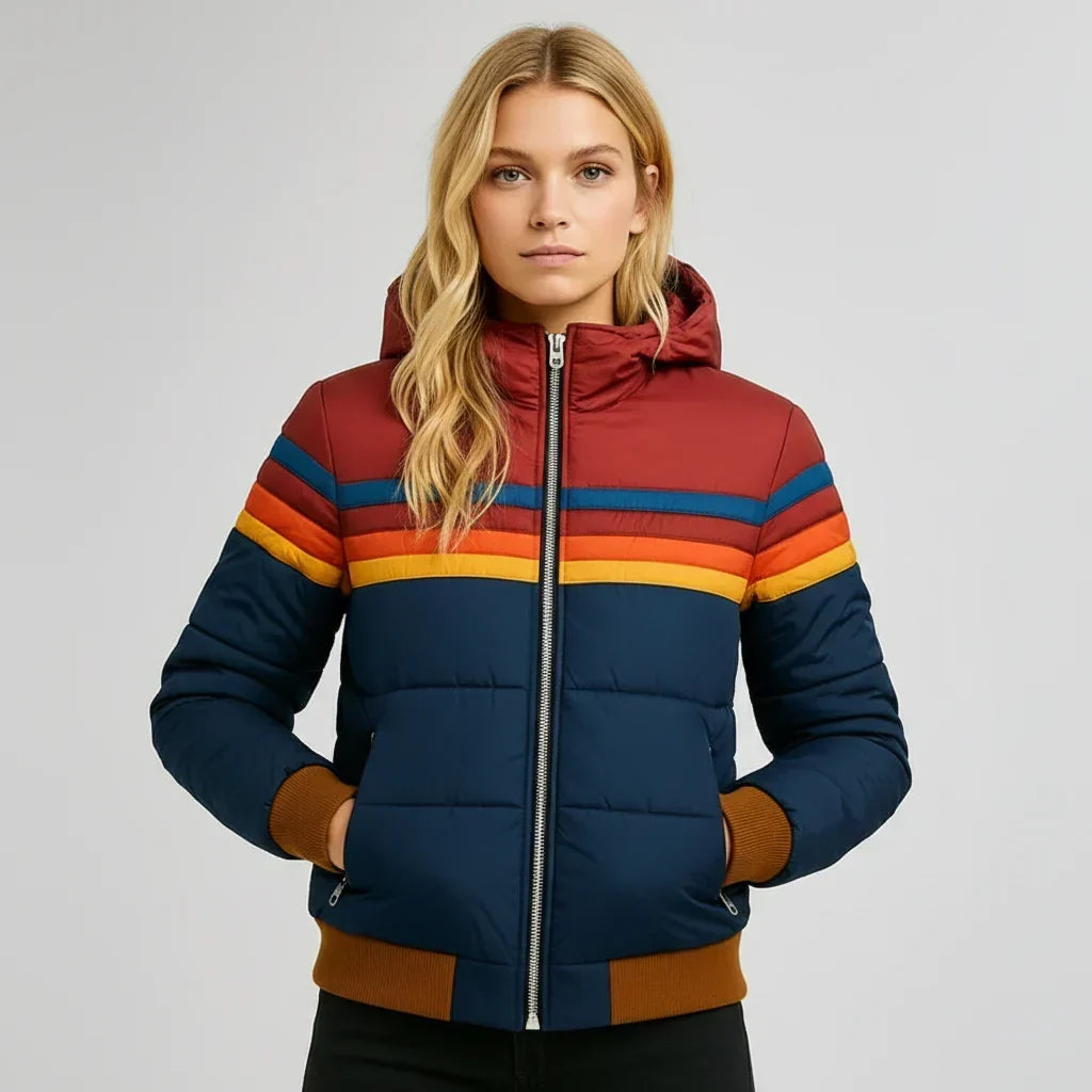 Fallon | Warm Striped Hooded Puffer Jacket