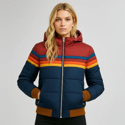 Fallon | Warm Striped Hooded Puffer Jacket