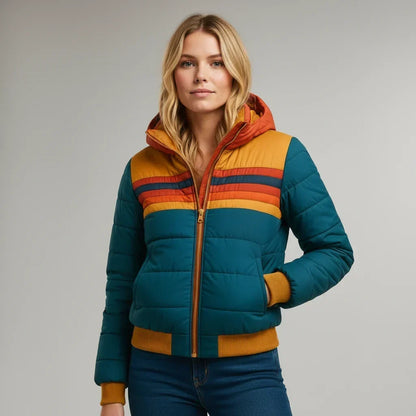 Fallon | Warm Striped Hooded Puffer Jacket