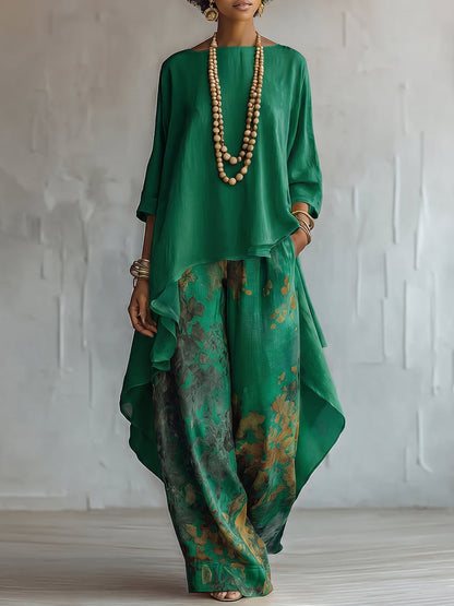 Veda | Layered Chiffon Top And Floral Palazzo Set
