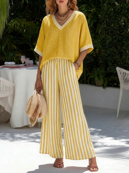 Zephrielle | Striped Wide Leg Two Piece Set