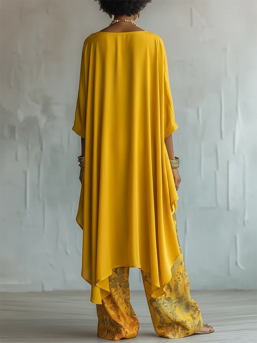 Veda | Layered Chiffon Top And Floral Palazzo Set