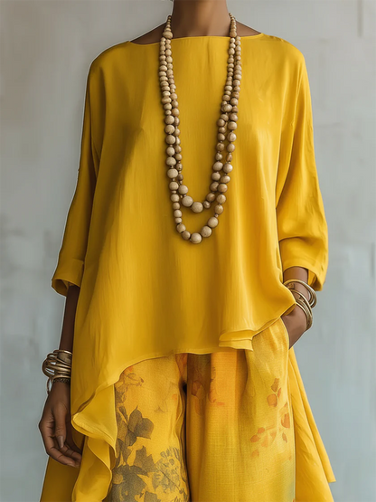 Veda | Layered Chiffon Top And Floral Palazzo Set