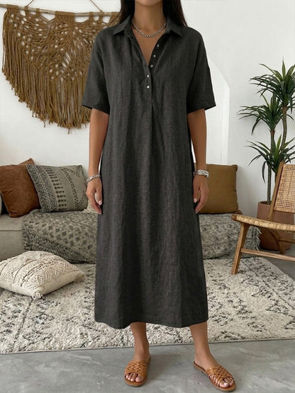 Eliza | Linen Polo Midi Shirt Dress